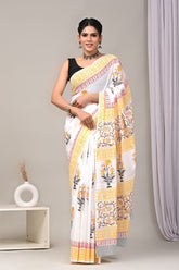 Traditional Authentic Hand Block Printed Pure Organic Cotton Sarees With matching Blouse